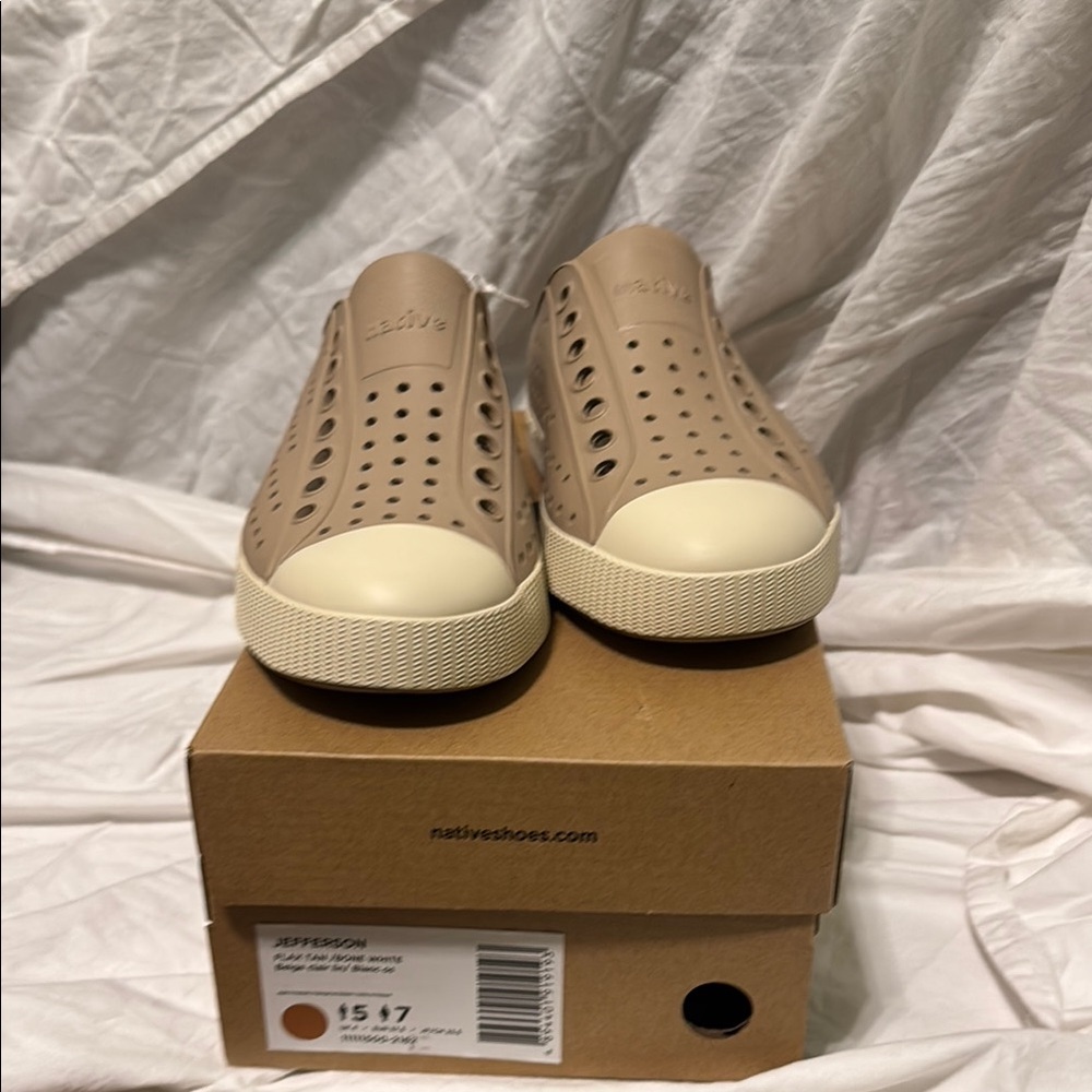 Native Jefferson Slip-On Shoes in Tan and Cream